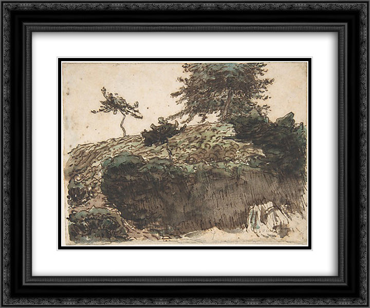 Landscape, Vichy 24x20 Black Ornate Wood Framed Art Print Poster with Double Matting by Millet, Jean Francois