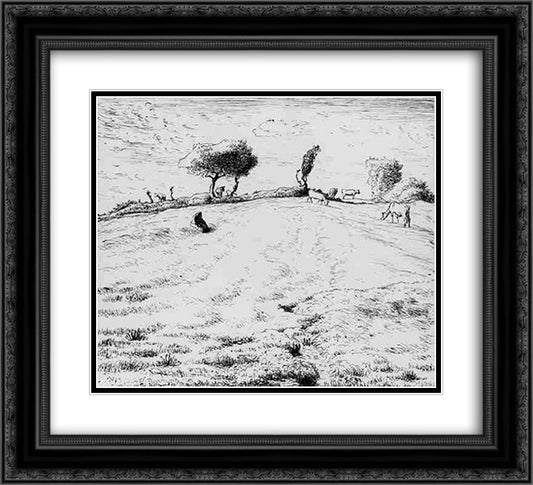 Landscape Hillside in Gruchy 22x20 Black Ornate Wood Framed Art Print Poster with Double Matting by Millet, Jean Francois