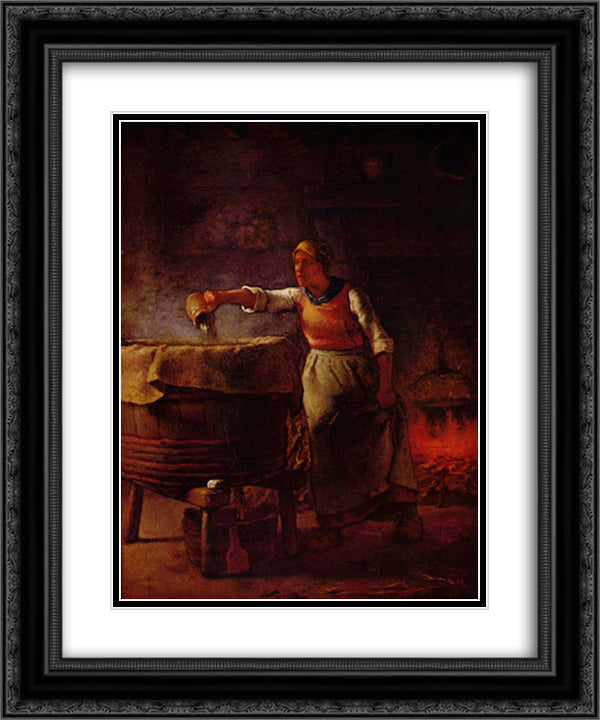 Laundress 20x24 Black Ornate Wood Framed Art Print Poster with Double Matting by Millet, Jean Francois