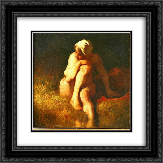 Naked peasant girl at the river 20x20 Black Ornate Wood Framed Art Print Poster with Double Matting by Millet, Jean Francois