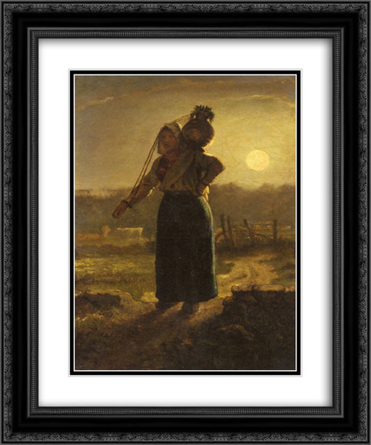 Norman Milkmaid 20x24 Black Ornate Wood Framed Art Print Poster with Double Matting by Millet, Jean Francois