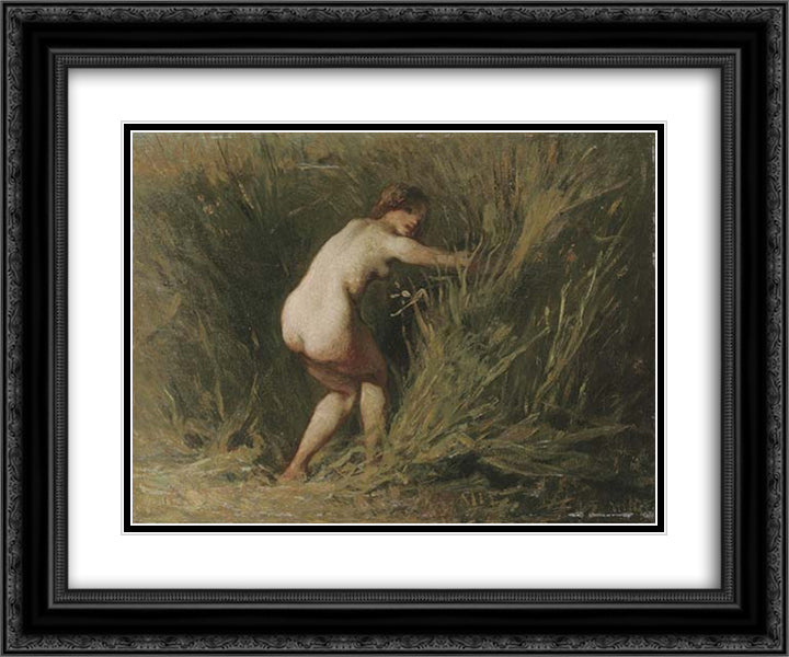 Nymph in the reeds 24x20 Black Ornate Wood Framed Art Print Poster with Double Matting by Millet, Jean Francois