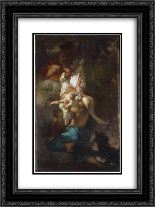 Oedipus Taken Down from the Tree 18x24 Black Ornate Wood Framed Art Print Poster with Double Matting by Millet, Jean Francois