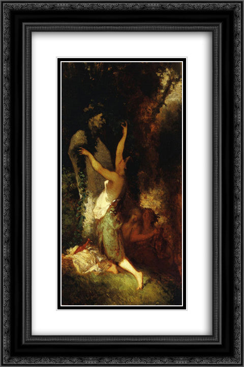 Offering to Pan 16x24 Black Ornate Wood Framed Art Print Poster with Double Matting by Millet, Jean Francois