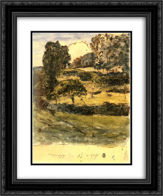 Pastures in Normandy 20x24 Black Ornate Wood Framed Art Print Poster with Double Matting by Millet, Jean Francois