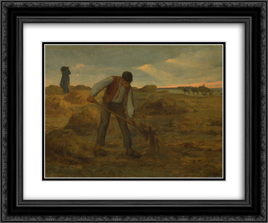 Peasand spreading manure 24x20 Black Ornate Wood Framed Art Print Poster with Double Matting by Millet, Jean Francois