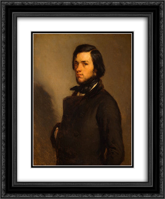 Portrait of a man 20x24 Black Ornate Wood Framed Art Print Poster with Double Matting by Millet, Jean Francois