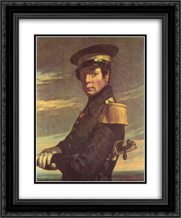 Portrait of a naval officer 20x24 Black Ornate Wood Framed Art Print Poster with Double Matting by Millet, Jean Francois