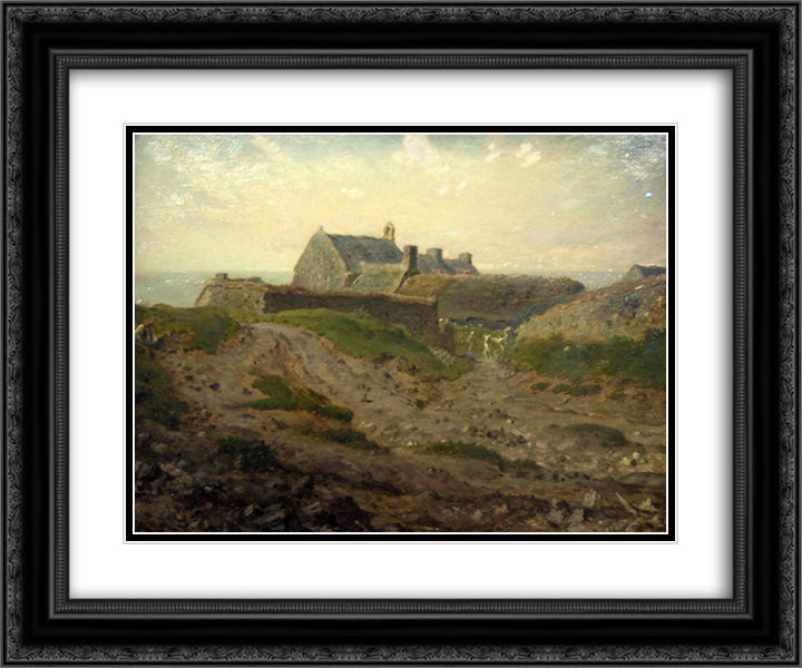 Priory at Vauville, Normandy 24x20 Black Ornate Wood Framed Art Print Poster with Double Matting by Millet, Jean Francois