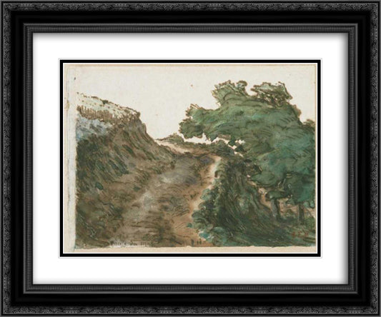 Road from Malavaux, near Cusset 24x20 Black Ornate Wood Framed Art Print Poster with Double Matting by Millet, Jean Francois