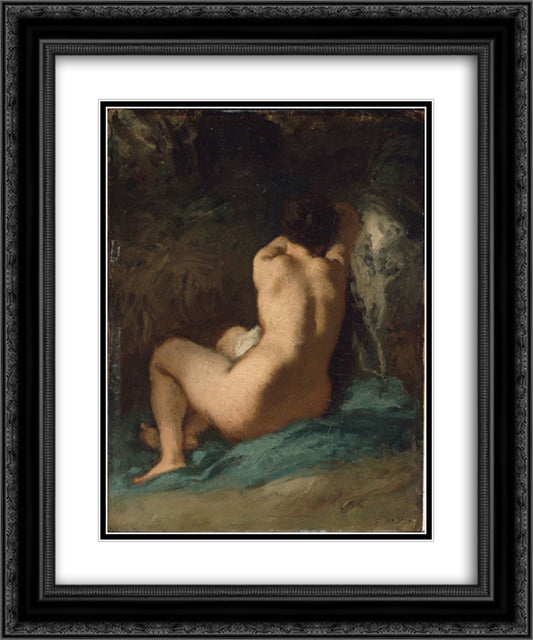 Seated Nude 20x24 Black Ornate Wood Framed Art Print Poster with Double Matting by Millet, Jean Francois