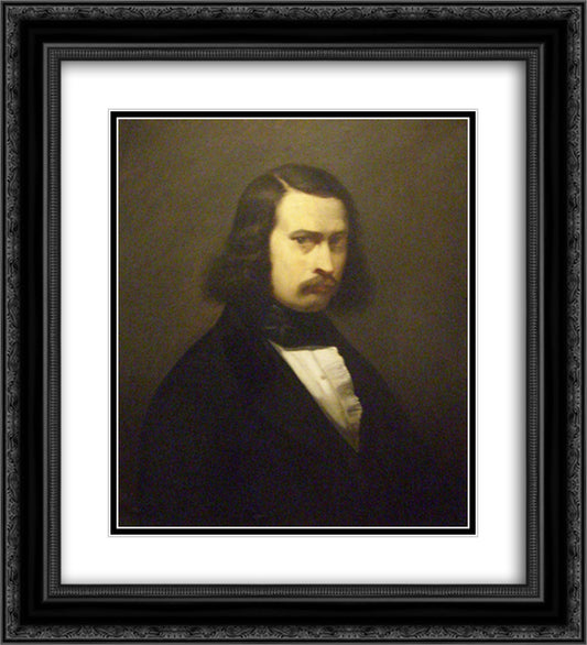 Self-Portrait 20x22 Black Ornate Wood Framed Art Print Poster with Double Matting by Millet, Jean Francois