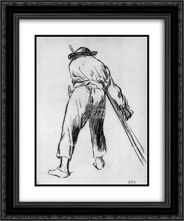 Sketch of moving farmer 20x24 Black Ornate Wood Framed Art Print Poster with Double Matting by Millet, Jean Francois