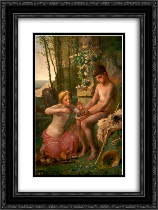 Spring (Daphnis and Chloe) 18x24 Black Ornate Wood Framed Art Print Poster with Double Matting by Millet, Jean Francois