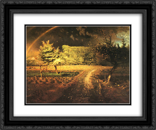 Spring at Barbizon 24x20 Black Ornate Wood Framed Art Print Poster with Double Matting by Millet, Jean Francois