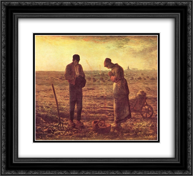 The Angelus 22x20 Black Ornate Wood Framed Art Print Poster with Double Matting by Millet, Jean Francois