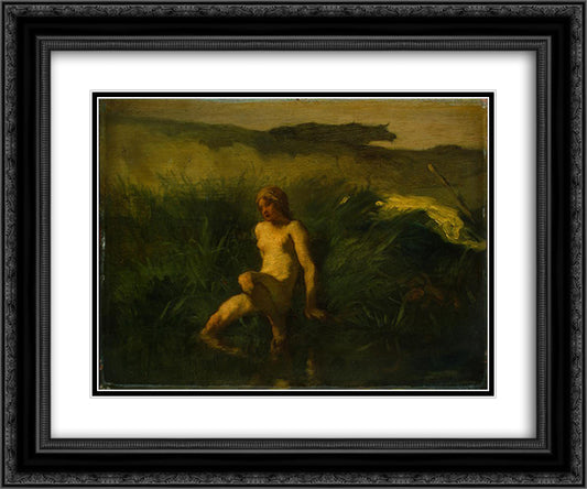 The bather 24x20 Black Ornate Wood Framed Art Print Poster with Double Matting by Millet, Jean Francois