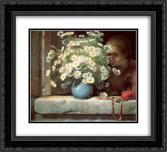 The Bouquet of Margueritas 22x20 Black Ornate Wood Framed Art Print Poster with Double Matting by Millet, Jean Francois