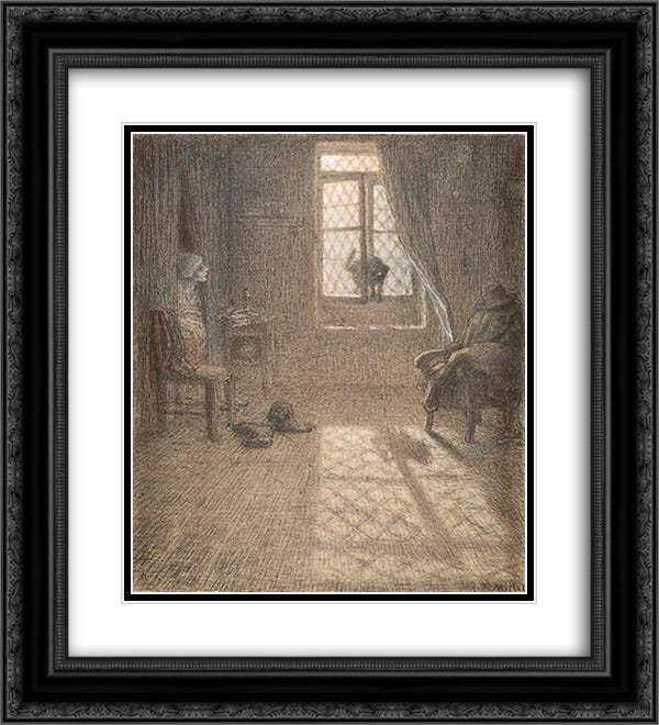 The Cat Who Became a Woman 20x22 Black Ornate Wood Framed Art Print Poster with Double Matting by Millet, Jean Francois