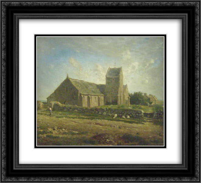 The Church of Greville 22x20 Black Ornate Wood Framed Art Print Poster with Double Matting by Millet, Jean Francois