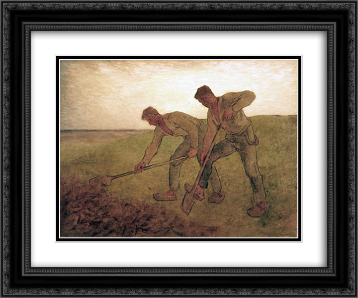 The Diggers 24x20 Black Ornate Wood Framed Art Print Poster with Double Matting by Millet, Jean Francois