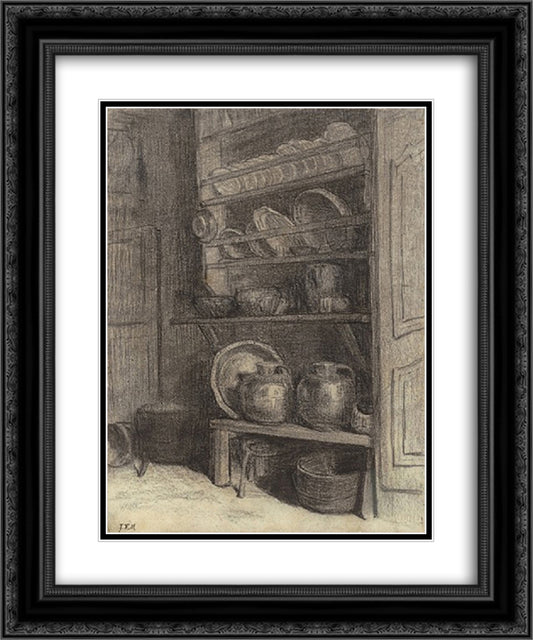 The dresser in Gruchy 20x24 Black Ornate Wood Framed Art Print Poster with Double Matting by Millet, Jean Francois