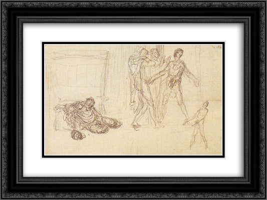 The Drunkeness Of Noah 24x18 Black Ornate Wood Framed Art Print Poster with Double Matting by Millet, Jean Francois