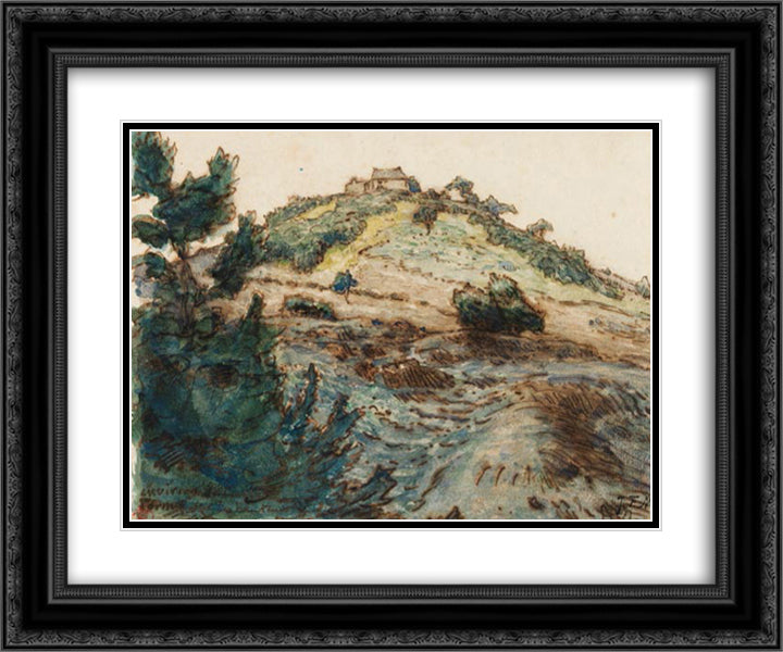 The Farm on the Hill 24x20 Black Ornate Wood Framed Art Print Poster with Double Matting by Millet, Jean Francois