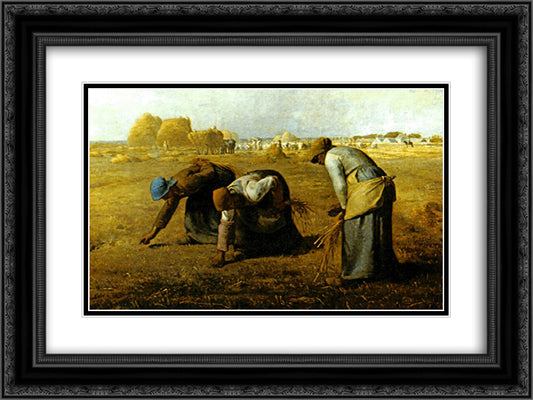 The Gleaners 24x18 Black Ornate Wood Framed Art Print Poster with Double Matting by Millet, Jean Francois