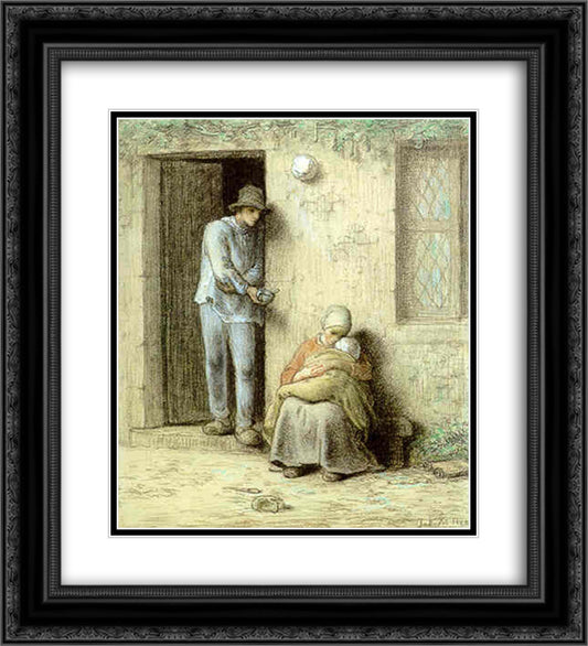 The Infant (The Sick Child) 20x22 Black Ornate Wood Framed Art Print Poster with Double Matting by Millet, Jean Francois