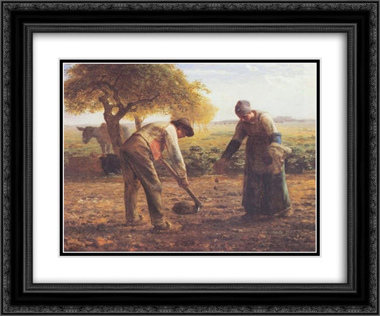 The potato growers 24x20 Black Ornate Wood Framed Art Print Poster with Double Matting by Millet, Jean Francois