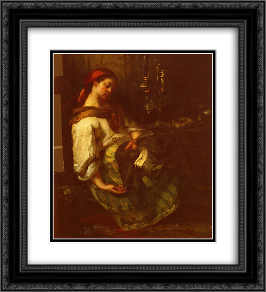 The Sleeping Seamstress 20x22 Black Ornate Wood Framed Art Print Poster with Double Matting by Millet, Jean Francois