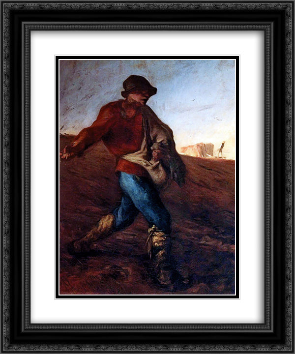 The Sower 20x24 Black Ornate Wood Framed Art Print Poster with Double Matting by Millet, Jean Francois