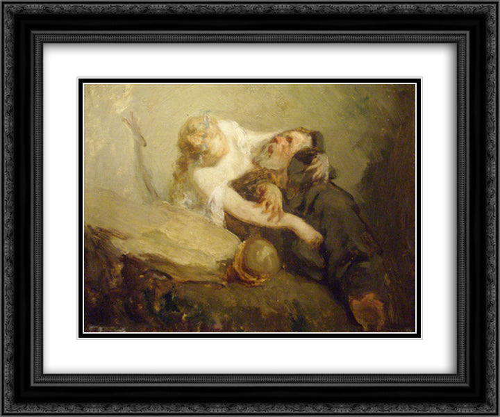 The Temptation of St. Anthony 24x20 Black Ornate Wood Framed Art Print Poster with Double Matting by Millet, Jean Francois