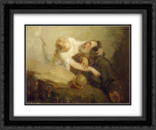 The Temptation of St. Anthony 24x20 Black Ornate Wood Framed Art Print Poster with Double Matting by Millet, Jean Francois