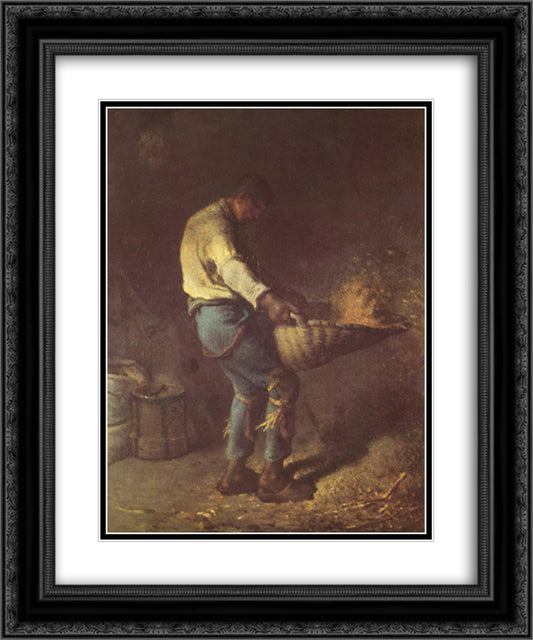 The Winnower 20x24 Black Ornate Wood Framed Art Print Poster with Double Matting by Millet, Jean Francois