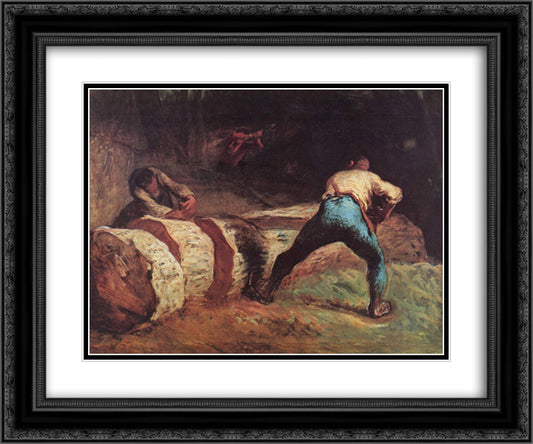 The Wood Sawyers 24x20 Black Ornate Wood Framed Art Print Poster with Double Matting by Millet, Jean Francois