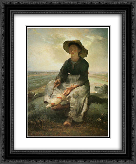 The Young Shepherdess 20x24 Black Ornate Wood Framed Art Print Poster with Double Matting by Millet, Jean Francois