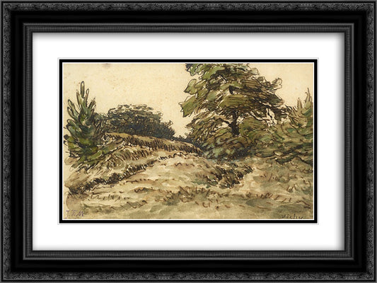 Upward path, near Vichy 24x18 Black Ornate Wood Framed Art Print Poster with Double Matting by Millet, Jean Francois