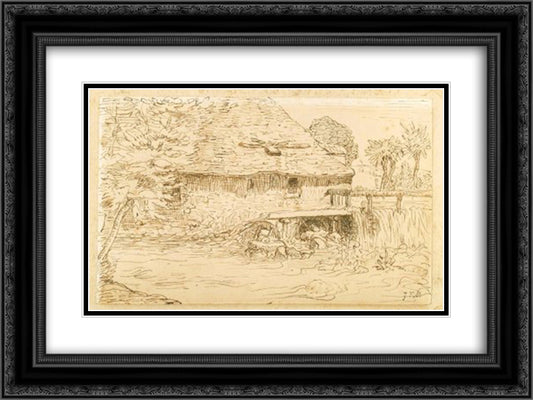 Water mill near Vichy 24x18 Black Ornate Wood Framed Art Print Poster with Double Matting by Millet, Jean Francois