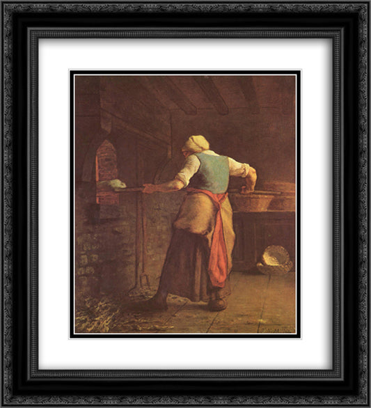 Woman baking bread 20x22 Black Ornate Wood Framed Art Print Poster with Double Matting by Millet, Jean Francois