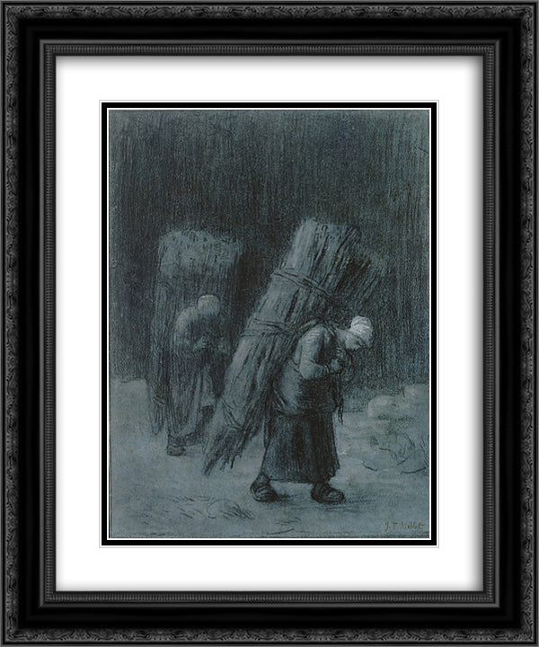 Women Carrying Faggots 20x24 Black Ornate Wood Framed Art Print Poster with Double Matting by Millet, Jean Francois