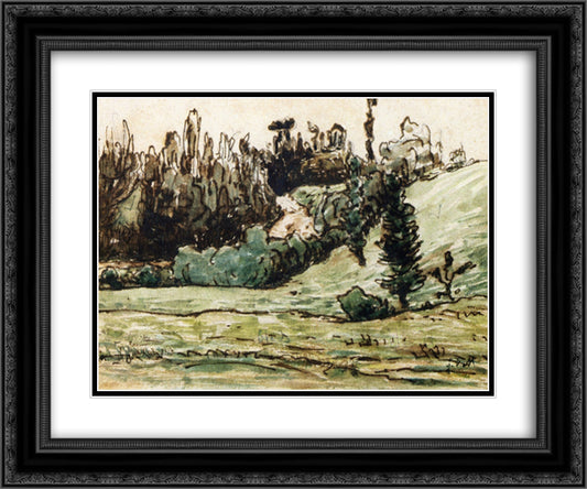 Wooded Hillside near Vichy 24x20 Black Ornate Wood Framed Art Print Poster with Double Matting by Millet, Jean Francois