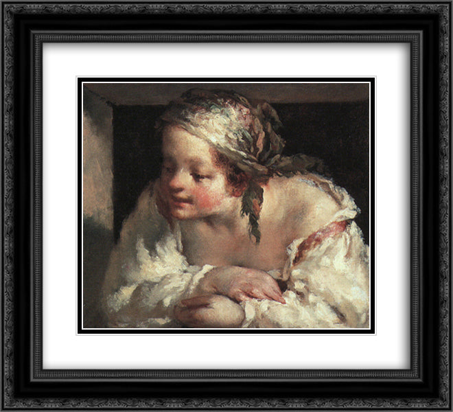 Young woman 22x20 Black Ornate Wood Framed Art Print Poster with Double Matting by Millet, Jean Francois