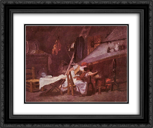 At the stove 24x20 Black Ornate Wood Framed Art Print Poster with Double Matting by Fragonard, Jean Honore