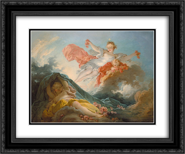 Aurore 24x20 Black Ornate Wood Framed Art Print Poster with Double Matting by Fragonard, Jean Honore