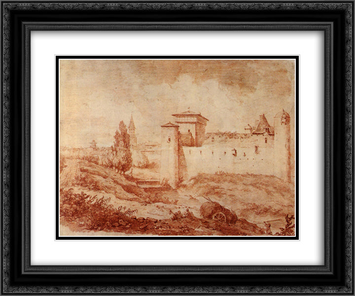 Castle Negrepeliss 24x20 Black Ornate Wood Framed Art Print Poster with Double Matting by Fragonard, Jean Honore