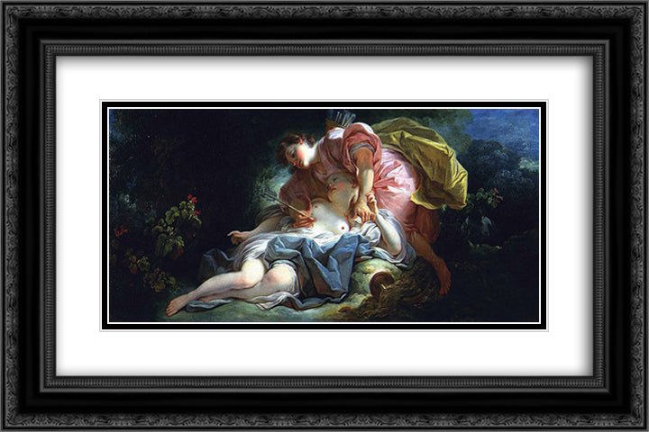 Cephalus and Procris 24x16 Black Ornate Wood Framed Art Print Poster with Double Matting by Fragonard, Jean Honore