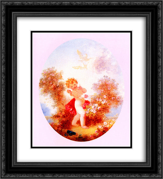 Cupid Between The Roses 20x22 Black Ornate Wood Framed Art Print Poster with Double Matting by Fragonard, Jean Honore