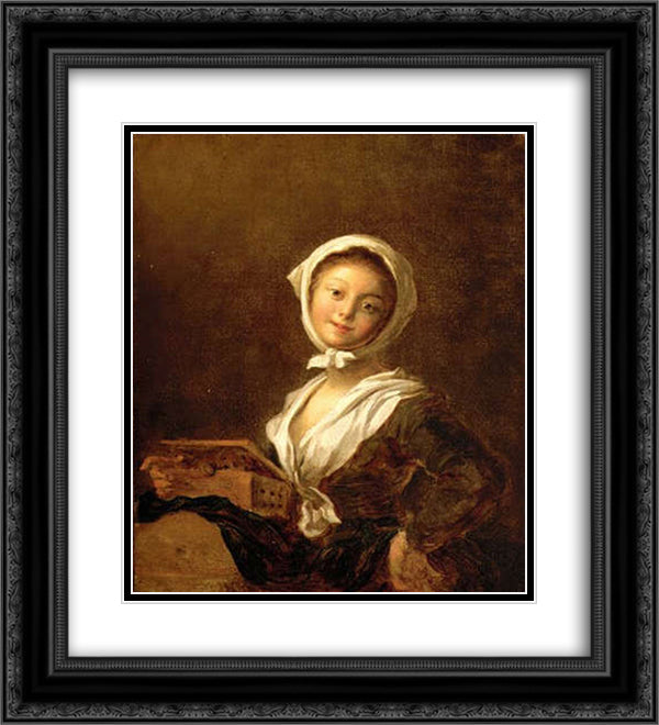 Girl with a Marmot 20x22 Black Ornate Wood Framed Art Print Poster with Double Matting by Fragonard, Jean Honore